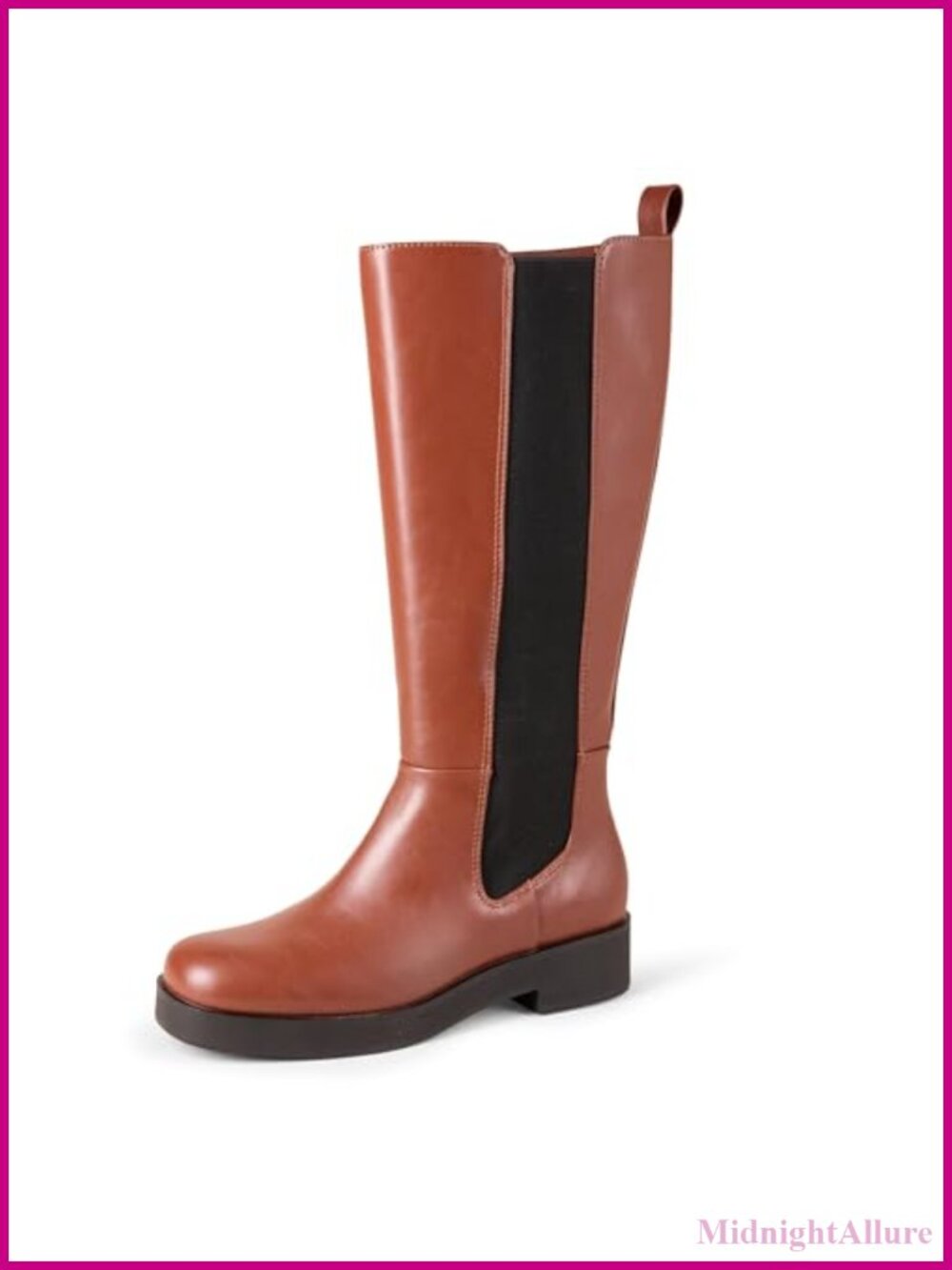 Tall Gusset Boot Square Toe Chunky Heel Faux Leather Memory Foam